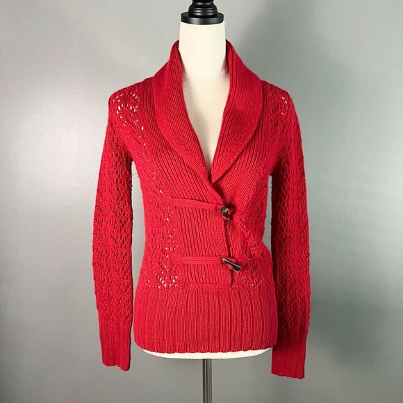 Old Navy Womens S Sweater Wool Angora Shawl Collar Lace Red Cottagecore Regency - Picture 1 of 12